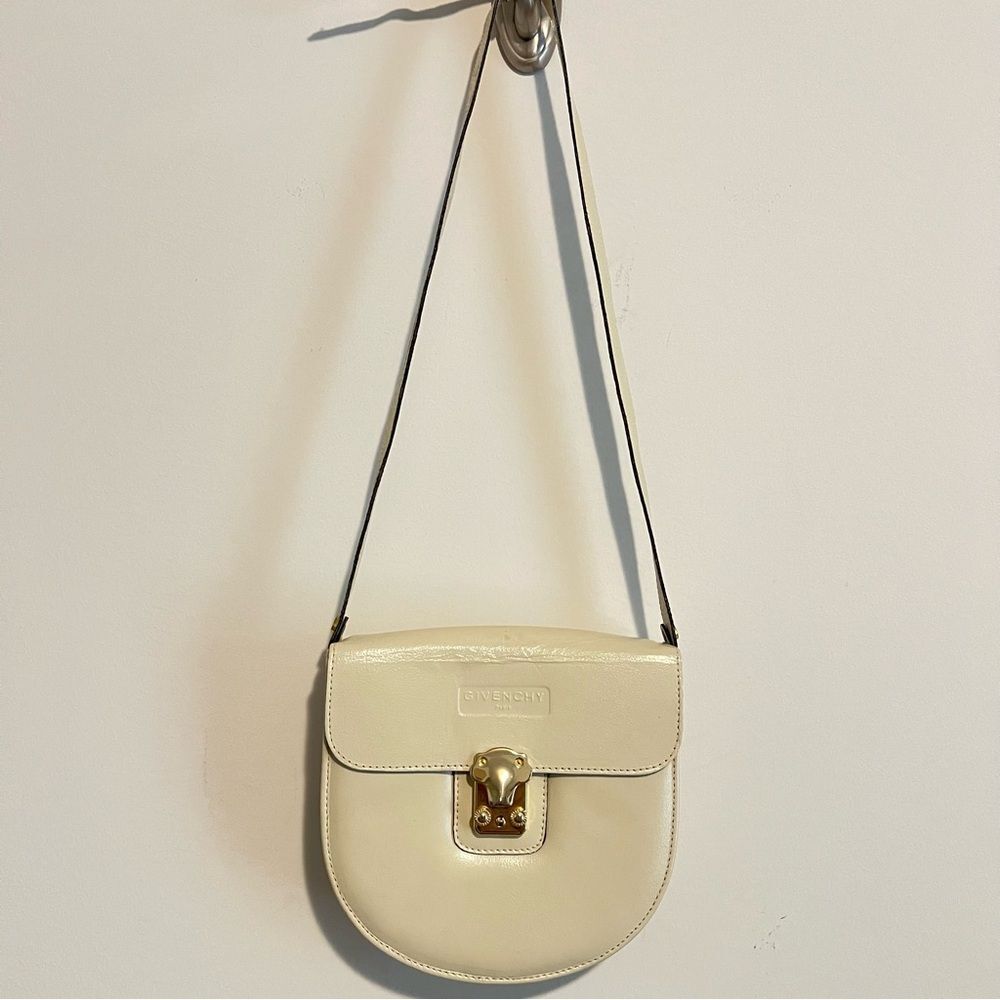 VIntage Givenchy Ivory Leather Crossbody Shoulder Bag with Gold Accent